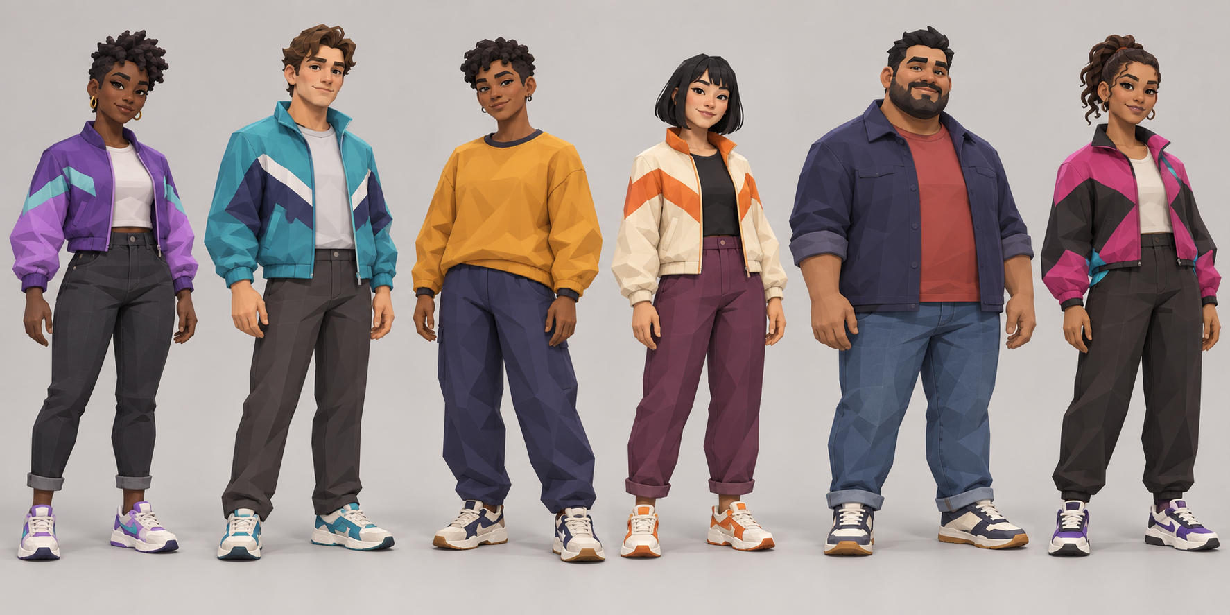 Six original stylized avatar outfit concepts